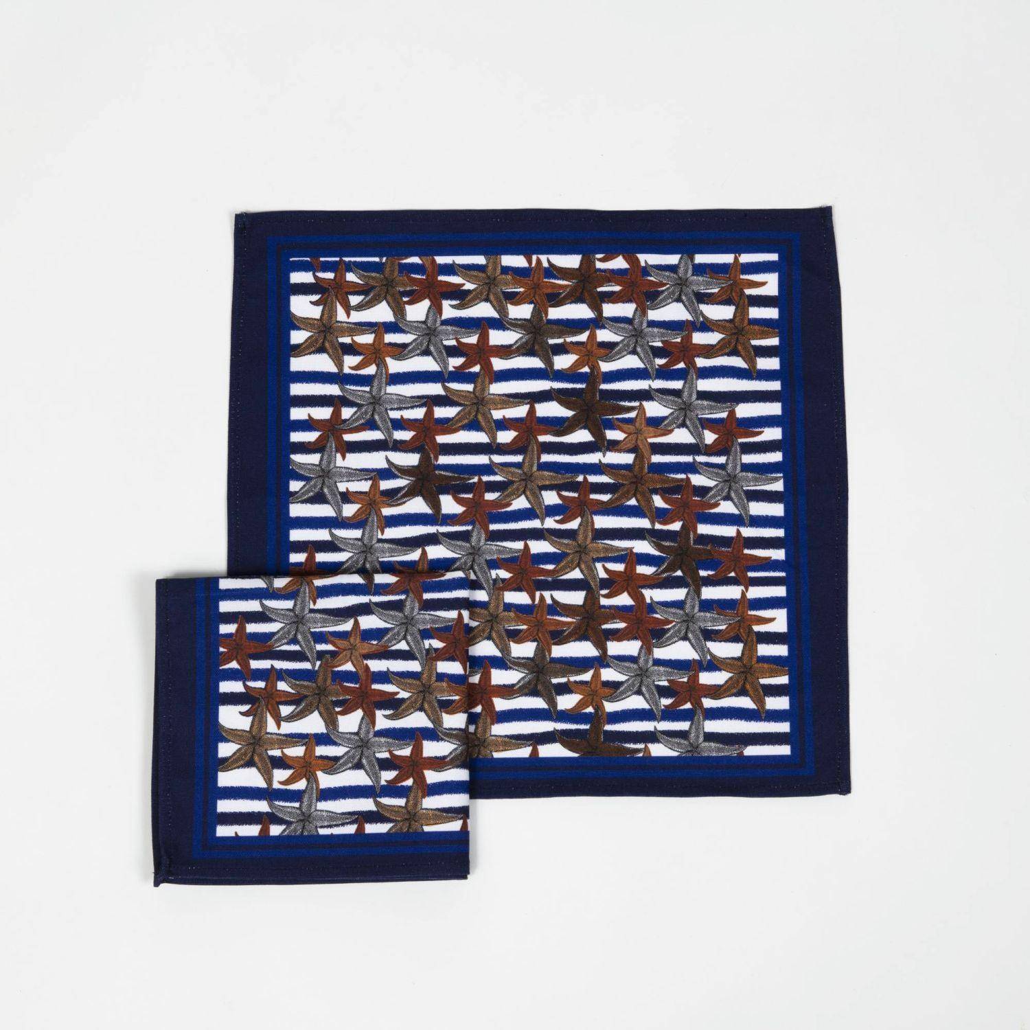 Serviette de table en coton motif Etoile de mer bleu