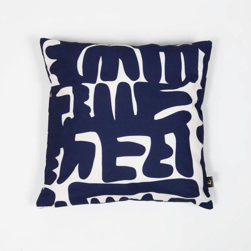 Housse de coussin en coton motif Yucatan bleu