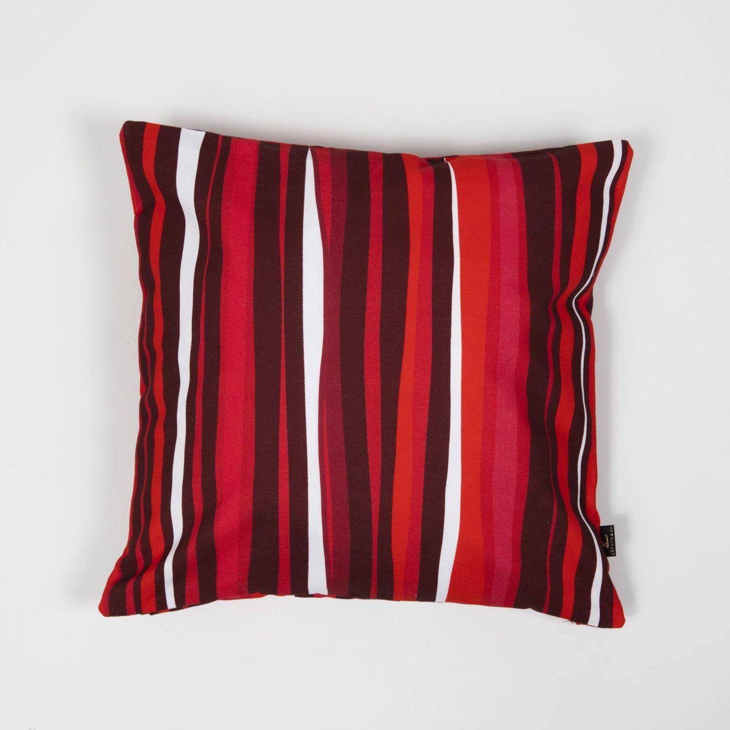 Housse de coussin en coton motif Rayure desctructurées rouge