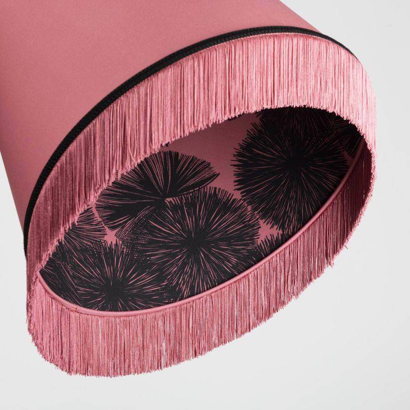 Suspension en Percale de coton motif exterieur Uni et interieur Ginksin rose avec franges