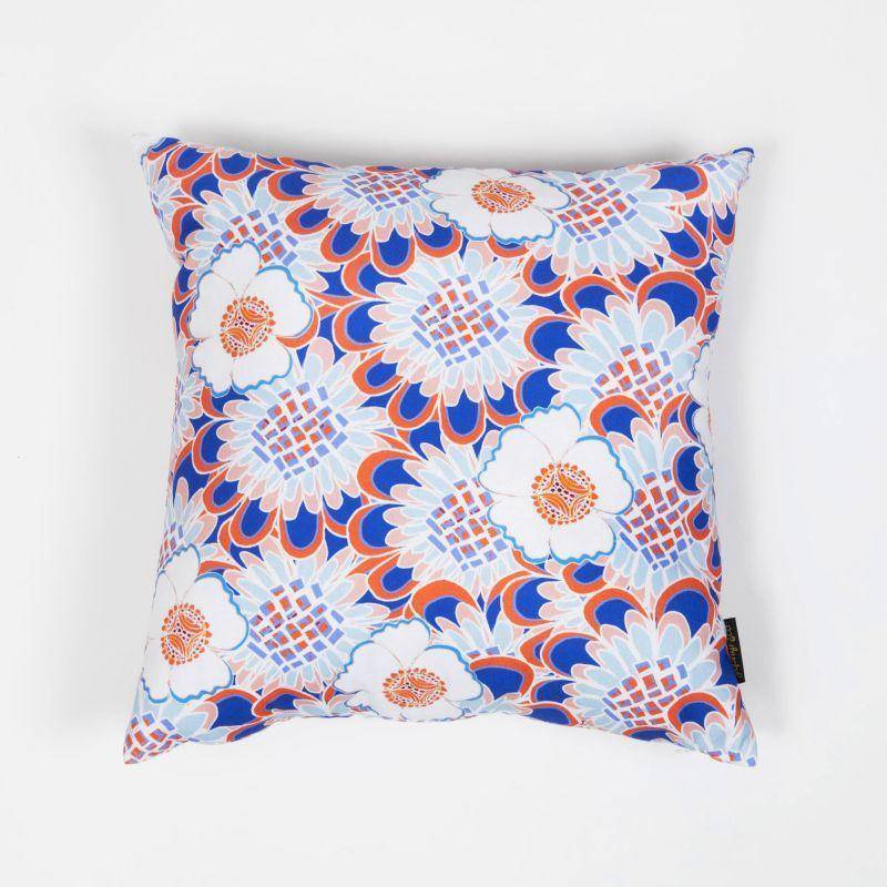 Housse de coussin en coton motif Sunday blanc bleu rose