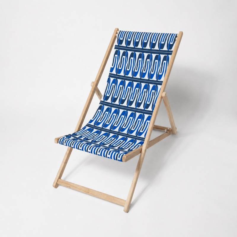 Chilienne en hêtre massif et toile cyclade marin bleu pour transat