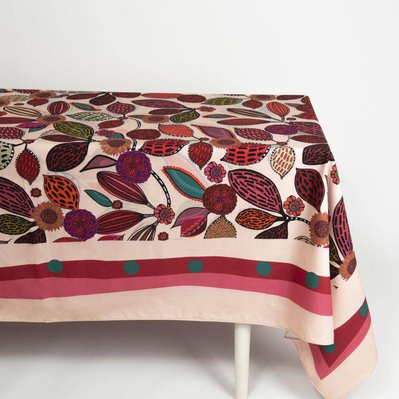 Nappe en coton motif Madras rose