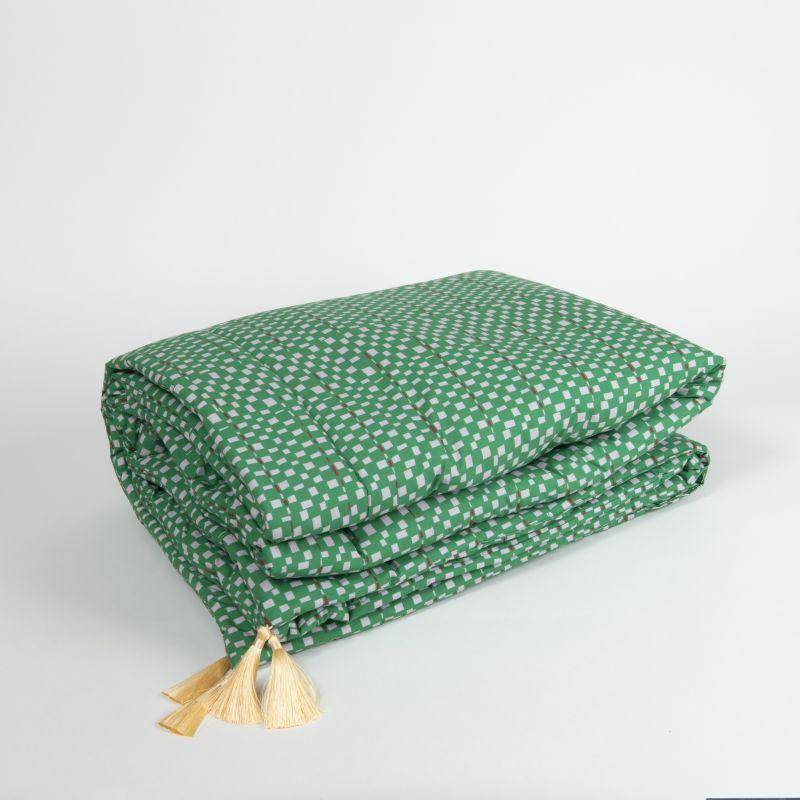 Courtepointe en parcale de coton motif Trali vert prairie